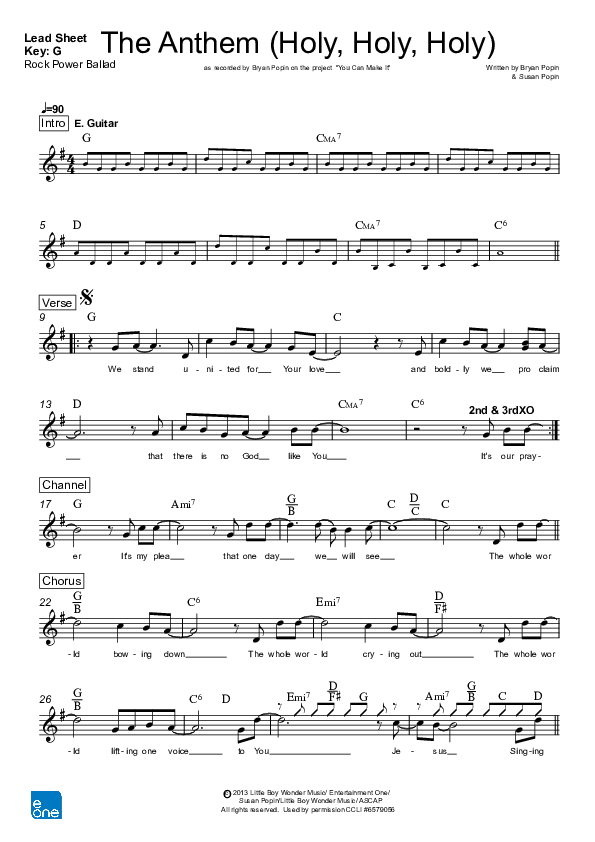 The Anthem (Holy Holy Holy) Lead Sheet (Bryan Popin)