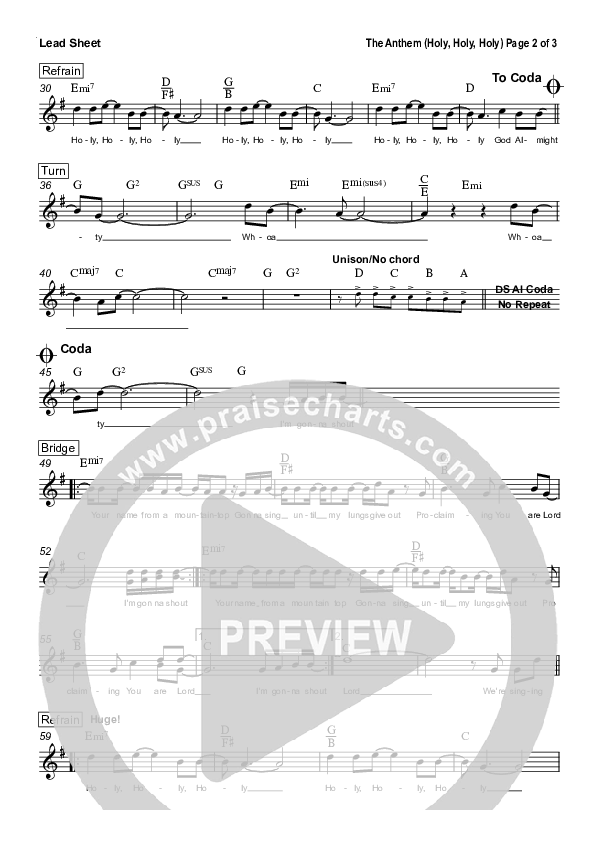 The Anthem (Holy Holy Holy) Lead Sheet (Bryan Popin)