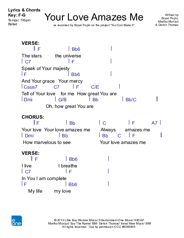 Your Love Amazes Me Chords & Lyrics (Bryan Popin)