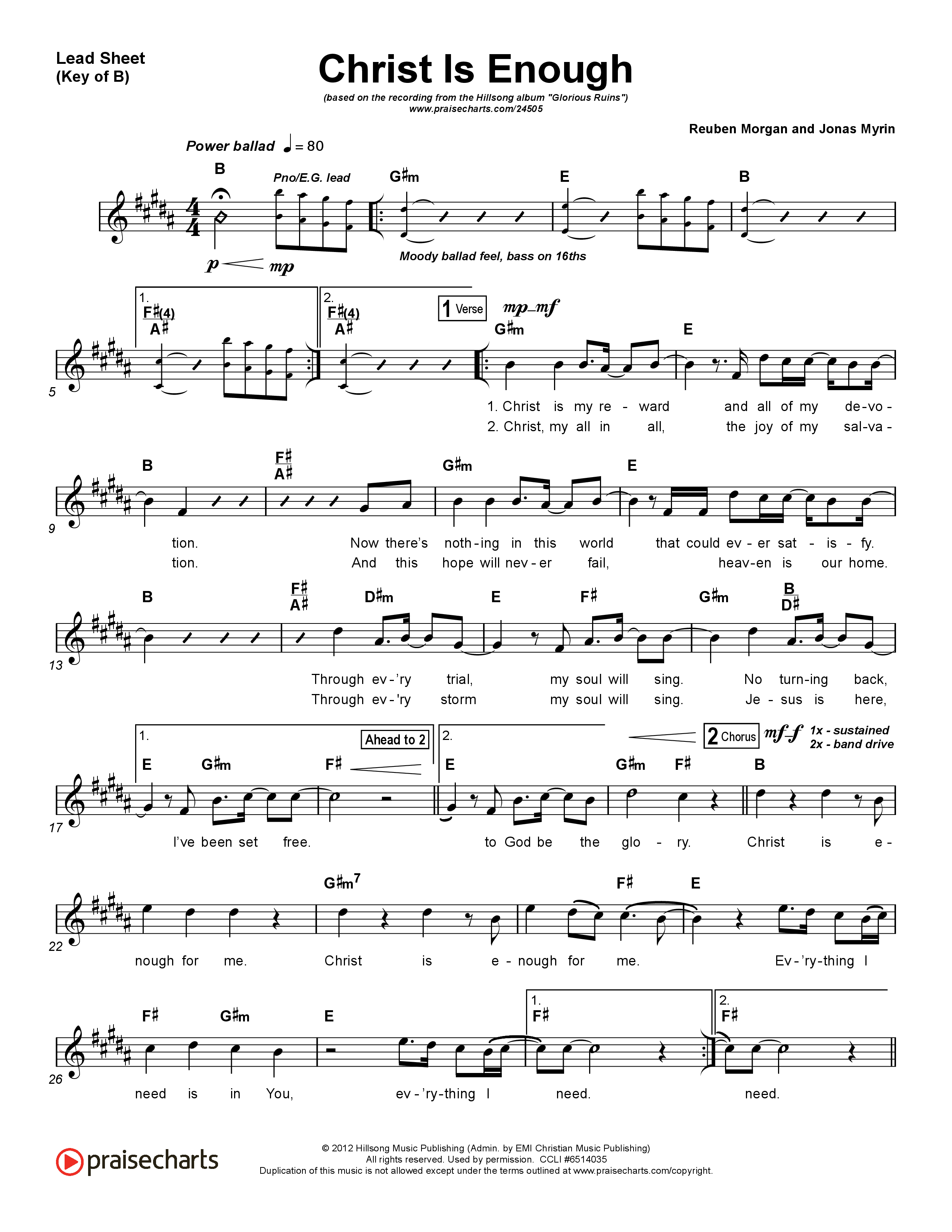 Christ Is Enough Lead Sheet (Melody) (Hillsong Worship)