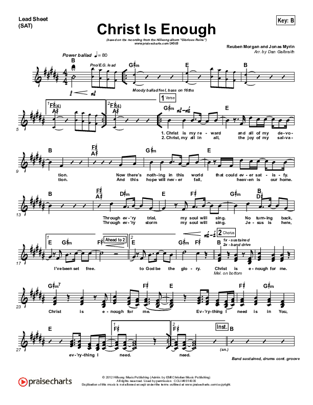 Christ Is Enough Lead Sheet (SAT) (Hillsong Worship)