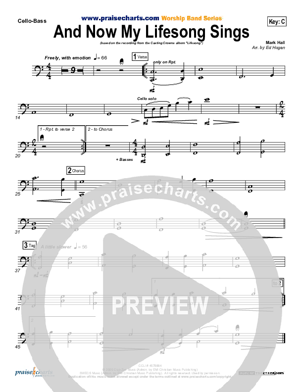 And Now My Lifesong Sings Cello/Bass (Casting Crowns)