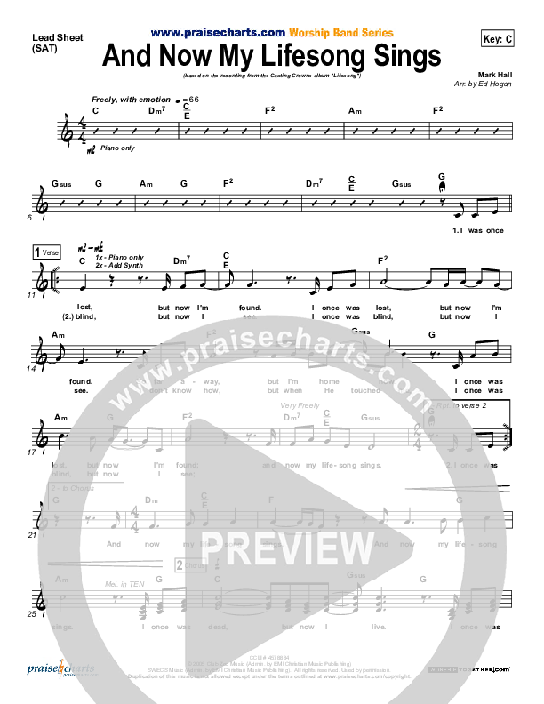 And Now My Lifesong Sings Lead Sheet (Casting Crowns)