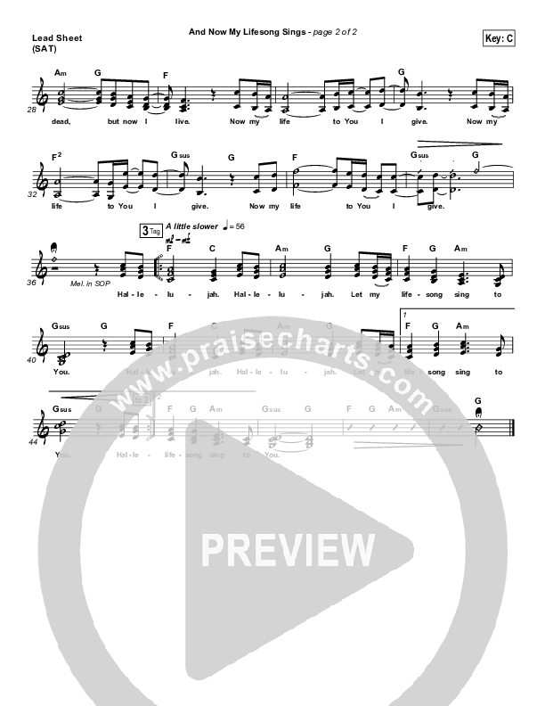 And Now My Lifesong Sings Lead Sheet (Casting Crowns)