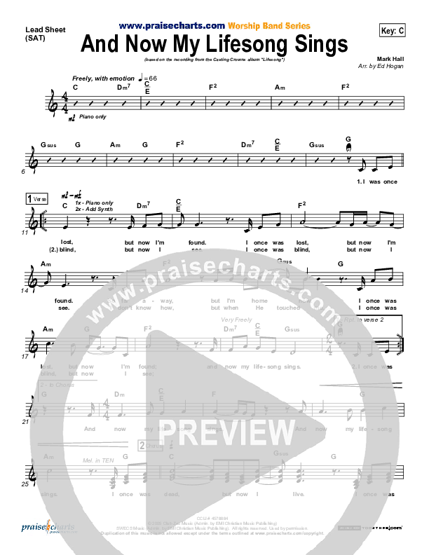 And Now My Lifesong Sings Lead Sheet (SAT) (Casting Crowns)