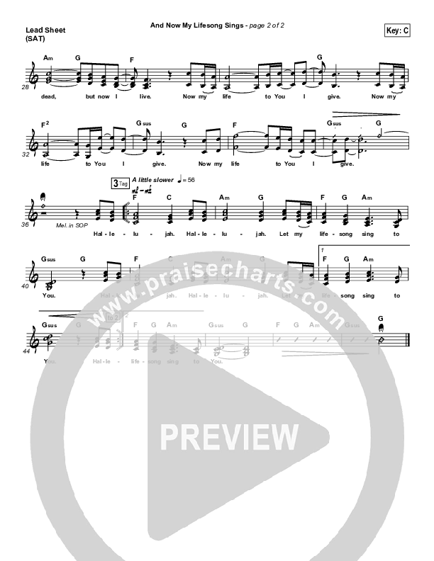 And Now My Lifesong Sings Lead Sheet (SAT) (Casting Crowns)