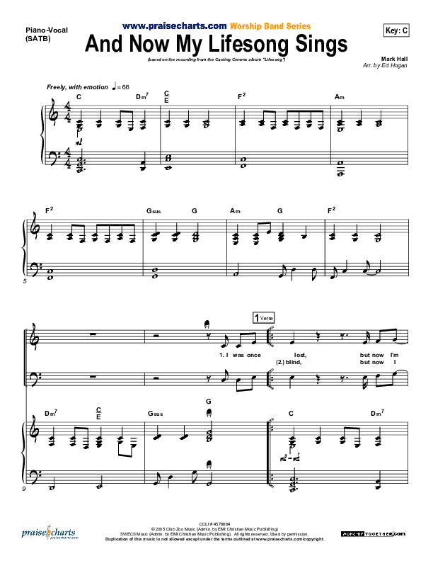 And Now My Lifesong Sings Piano/Vocal (SATB) (Casting Crowns)