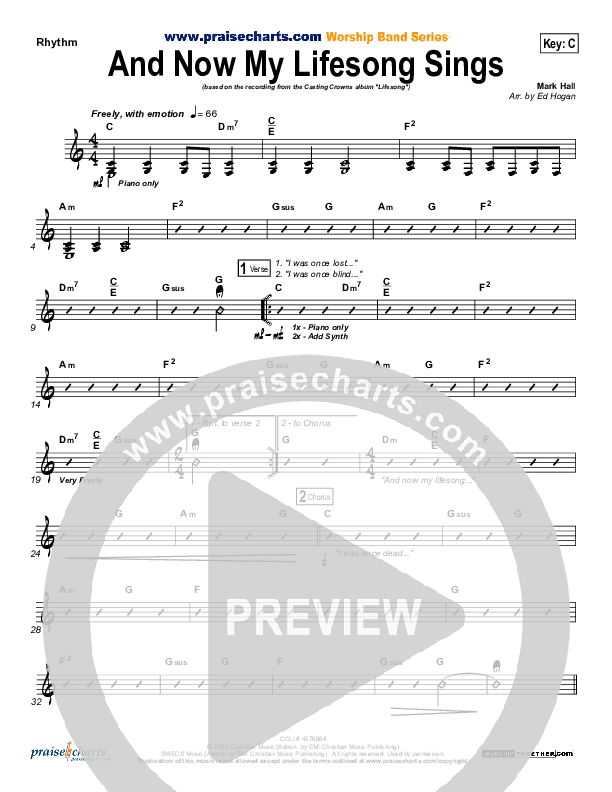 And Now My Lifesong Sings Rhythm Chart (Casting Crowns)