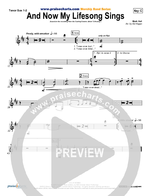 And Now My Lifesong Sings Tenor Sax 1/2 (Casting Crowns)