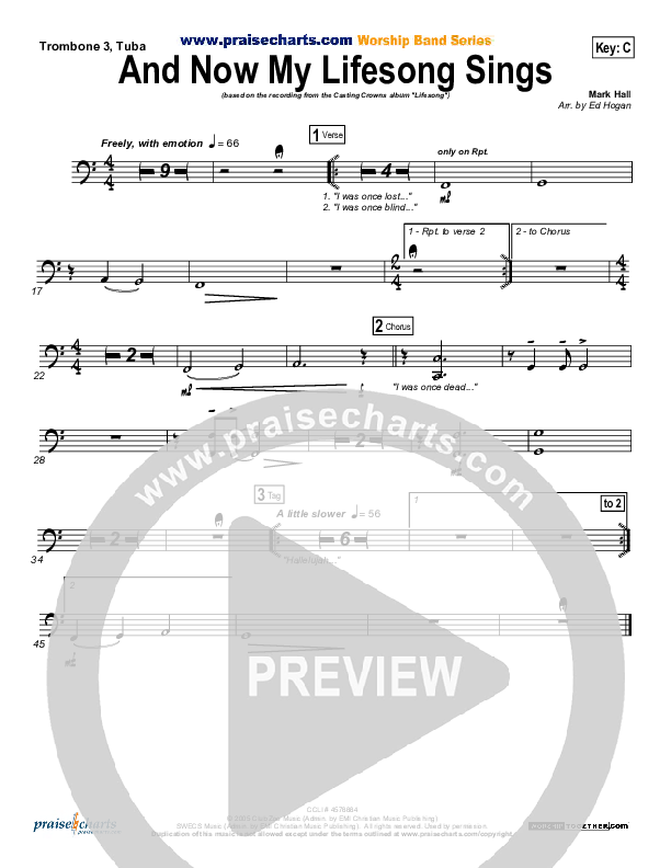 And Now My Lifesong Sings Trombone 3/Tuba (Casting Crowns)