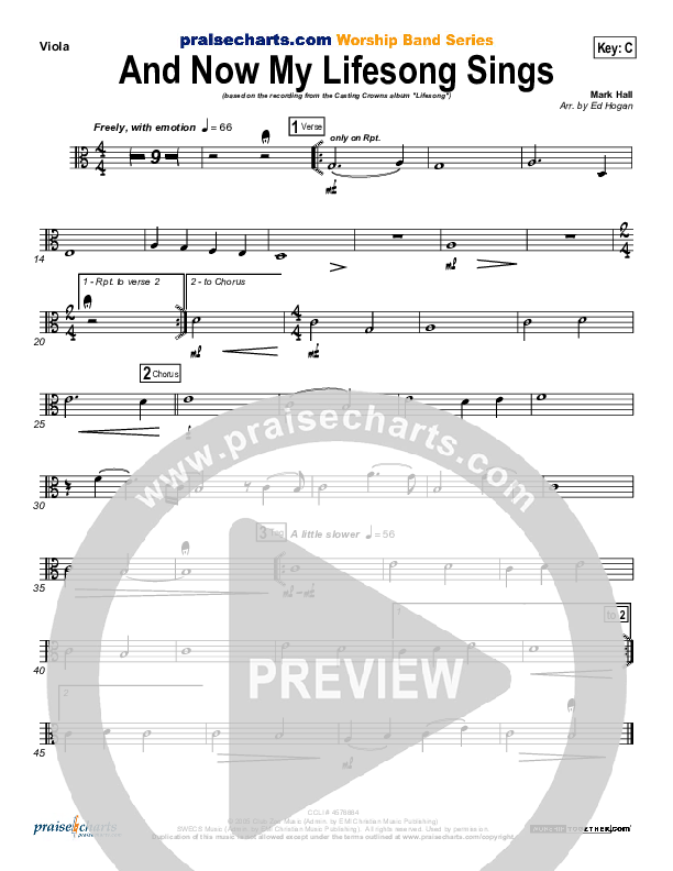 And Now My Lifesong Sings Viola (Casting Crowns)