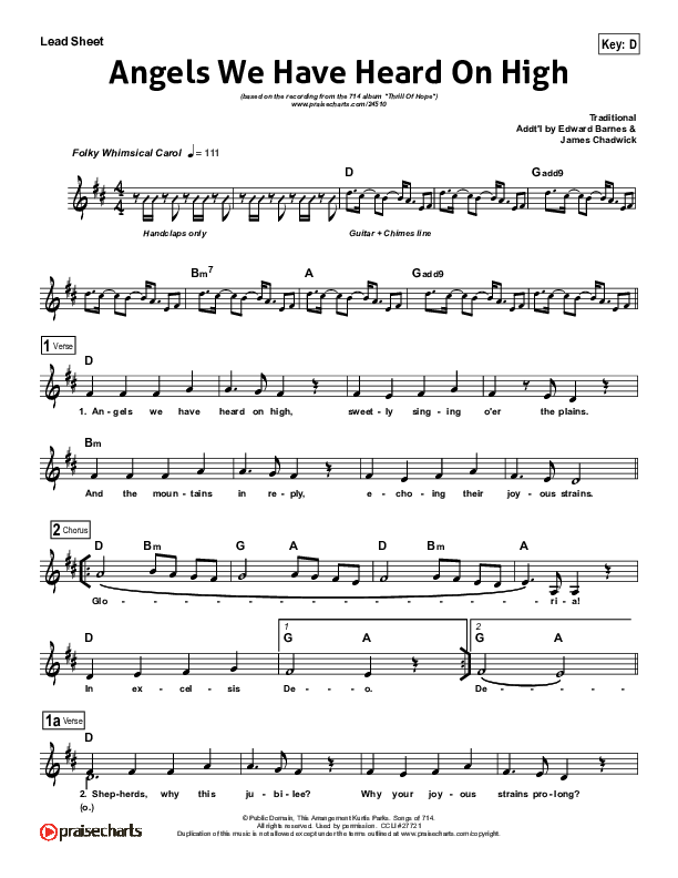 Angels We Have Heard on High Lead Sheet (NCC Worship)