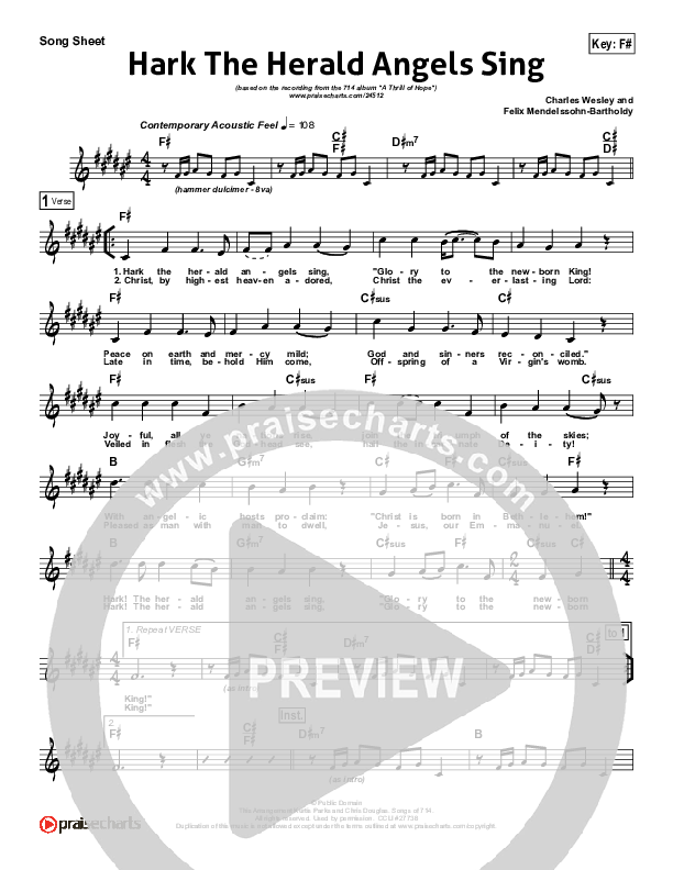 Hark The Herald Angels Sing (Instrumental) Lead Sheet (NCC Worship)