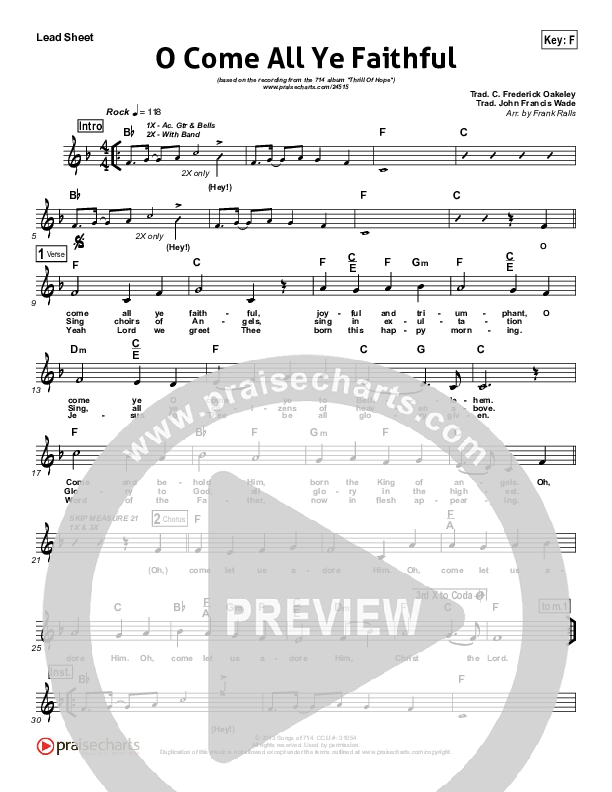 O Come All Ye Faithful Lead Sheet (NCC Worship)