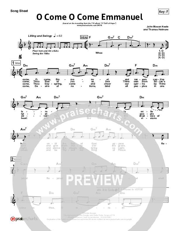 O Come O Come Emmanuel Lead Sheet (NCC Worship)