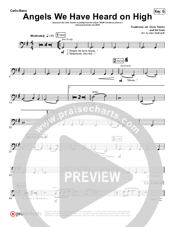 Angels We Have Heard On High Cello/Bass (Chris Tomlin)