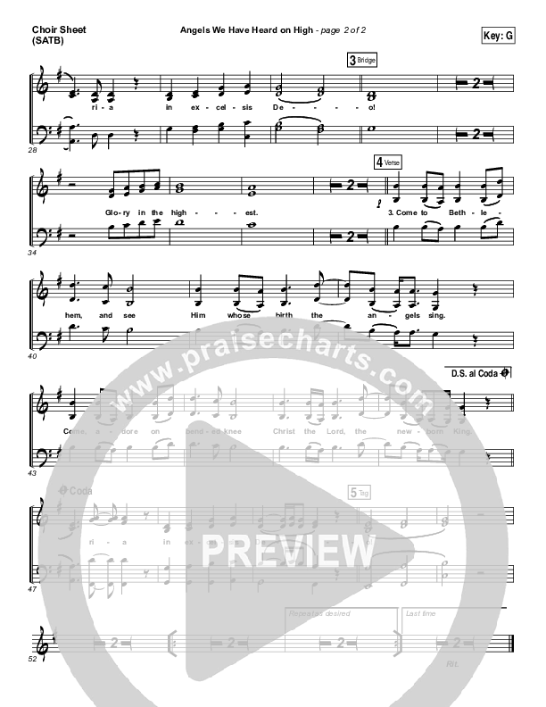 Angels We Have Heard On High Choir Sheet (SATB) (Chris Tomlin)