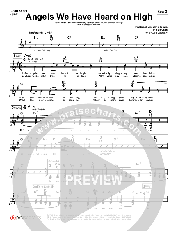 Angels We Have Heard On High Lead Sheet (SAT) (Chris Tomlin)