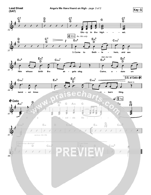Angels We Have Heard On High Lead Sheet (SAT) (Chris Tomlin)