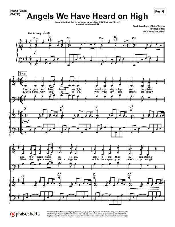 Angels We Have Heard On High Piano/Vocal (SATB) (Chris Tomlin)