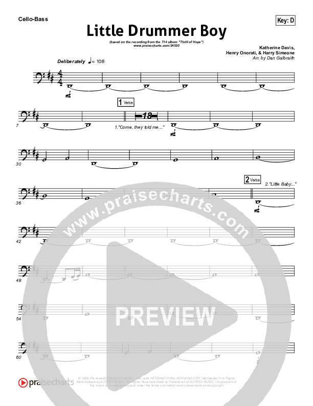 Little Drummer Boy (Prince Of Peace) Cello/Bass (NCC Worship)