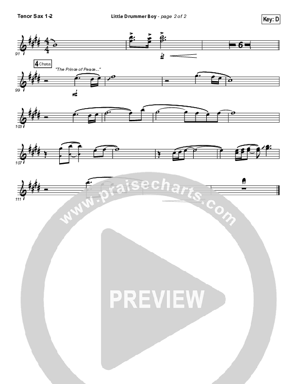 Little Drummer Boy (Prince Of Peace) Tenor Sax 1/2 (NCC Worship)