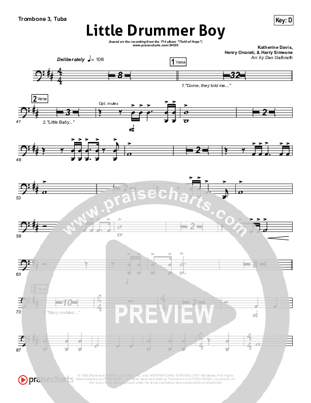 Little Drummer Boy (Prince Of Peace) Trombone 3/Tuba (NCC Worship)