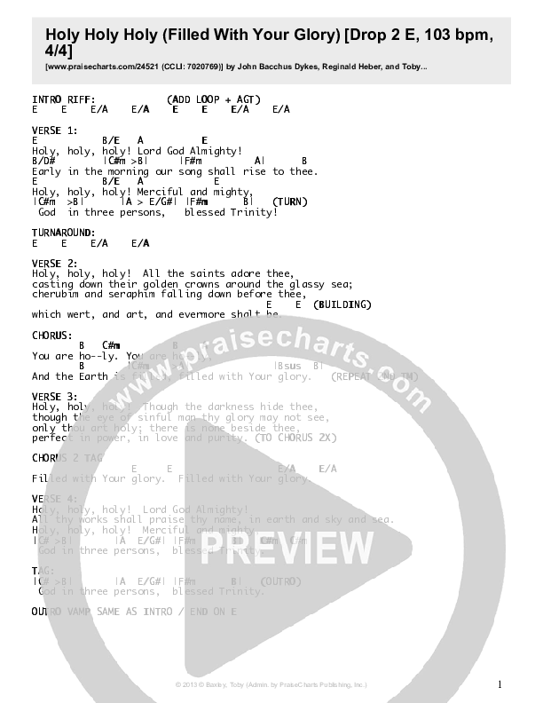 Holy Holy Holy (Filled With Your Glory) Chords & Lyrics (Toby Baxley)