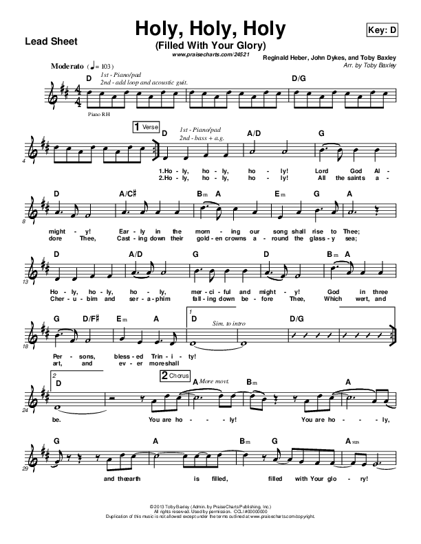 Holy Holy Holy (Filled With Your Glory) Lead Sheet (Toby Baxley)
