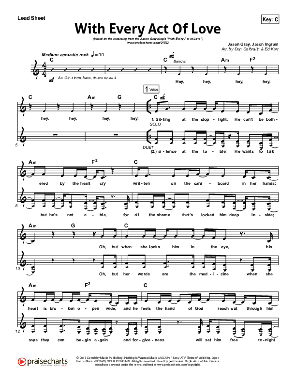 With Every Act Of Love Lead Sheet (Jason Gray)