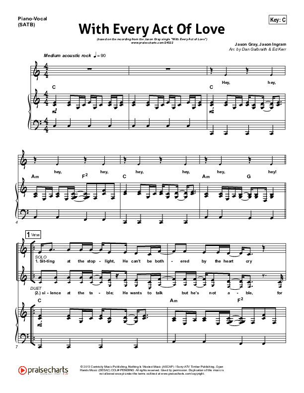 With Every Act Of Love Piano/Vocal (SATB) (Jason Gray)