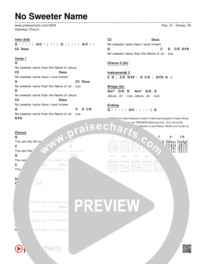 No Sweeter Name Chords & Lyrics (Gateway Worship)