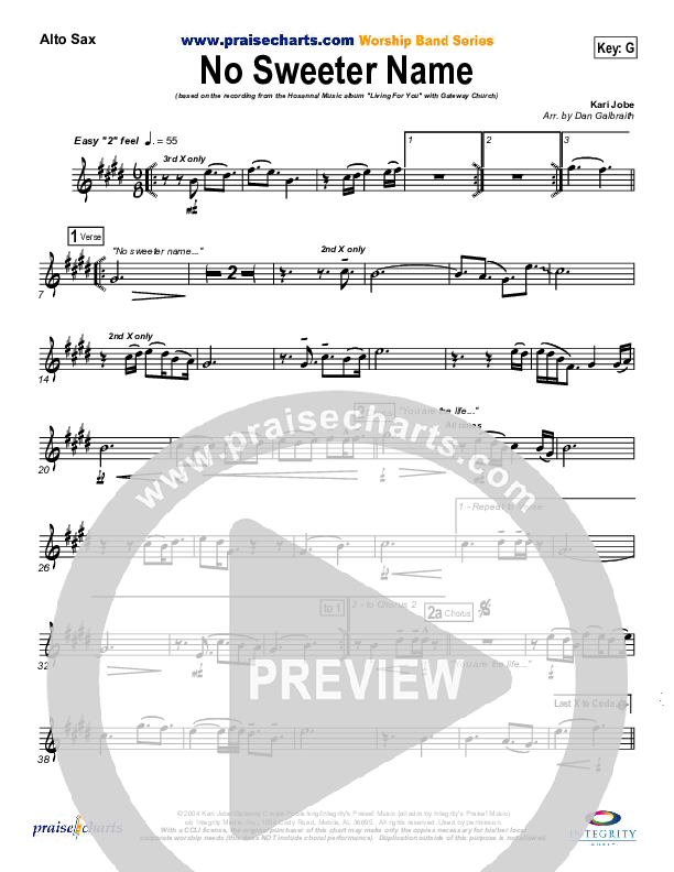 No Sweeter Name Alto Sax (Gateway Worship)