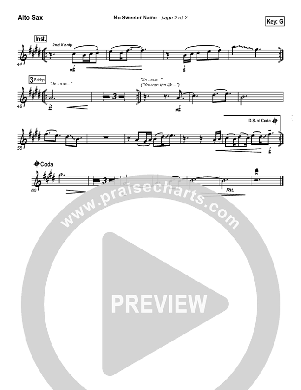 No Sweeter Name Alto Sax (Gateway Worship)