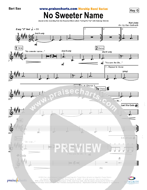 No Sweeter Name Bari Sax (Gateway Worship)