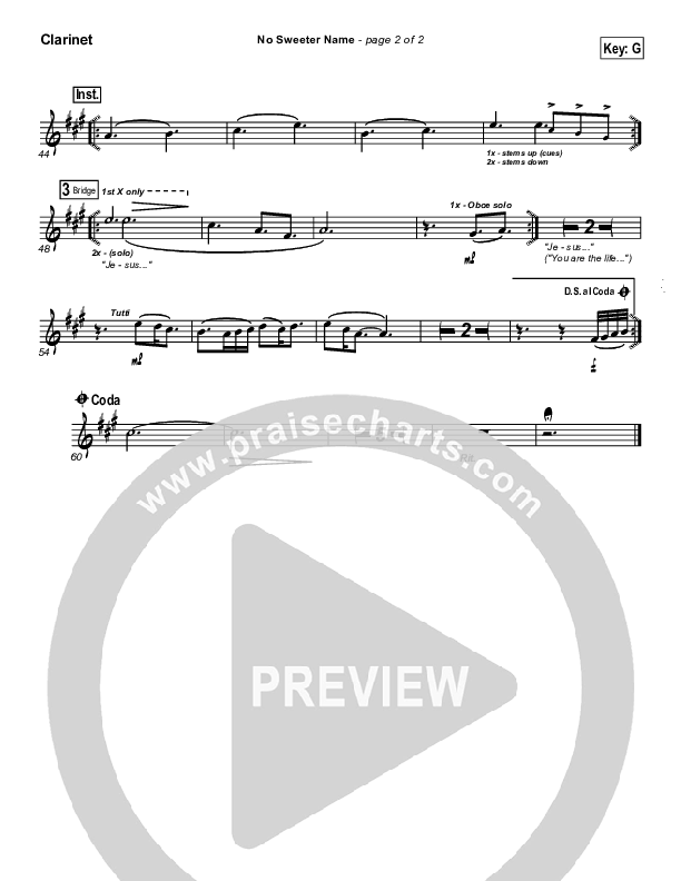 No Sweeter Name Clarinet (Gateway Worship)