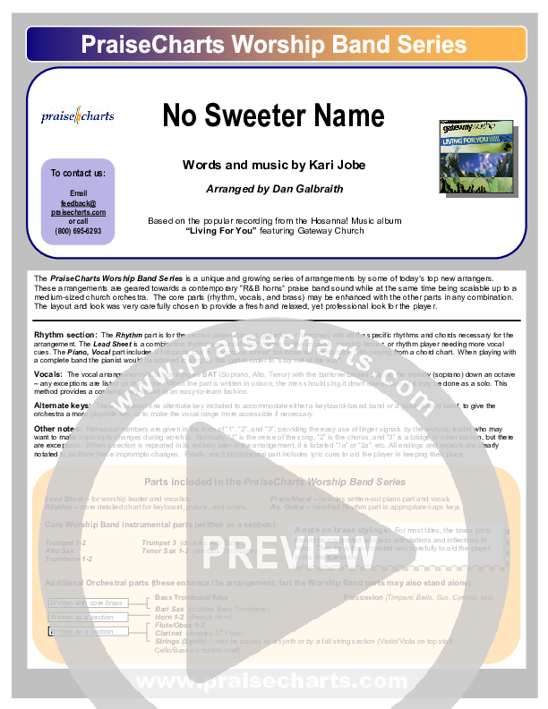 No Sweeter Name Cover Sheet (Gateway Worship)