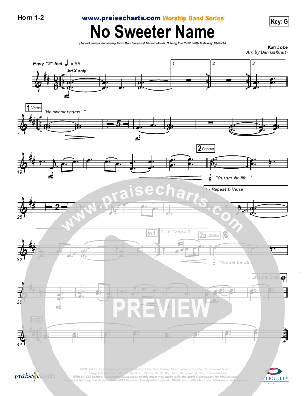 No Sweeter Name French Horn 1/2 (Gateway Worship)