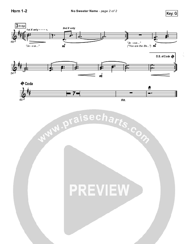 No Sweeter Name French Horn 1/2 (Gateway Worship)