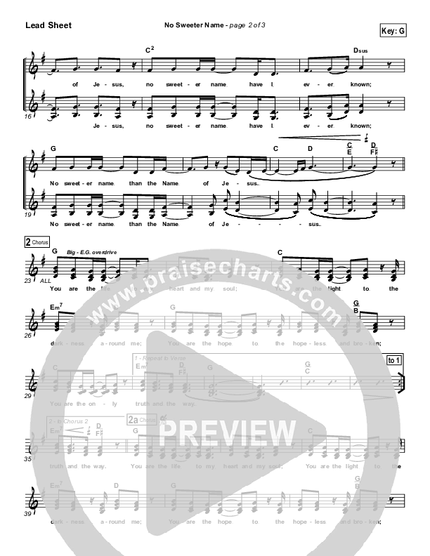 No Sweeter Name Lead Sheet (Gateway Worship)