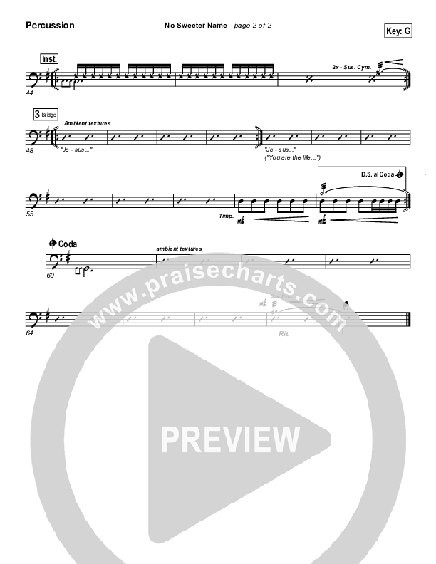 No Sweeter Name Percussion (Gateway Worship)