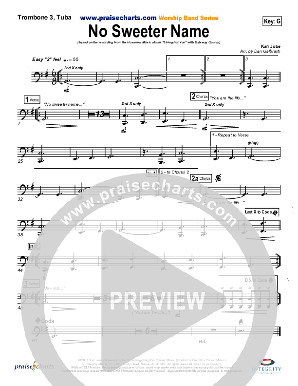 No Sweeter Name Trombone 3/Tuba (Gateway Worship)