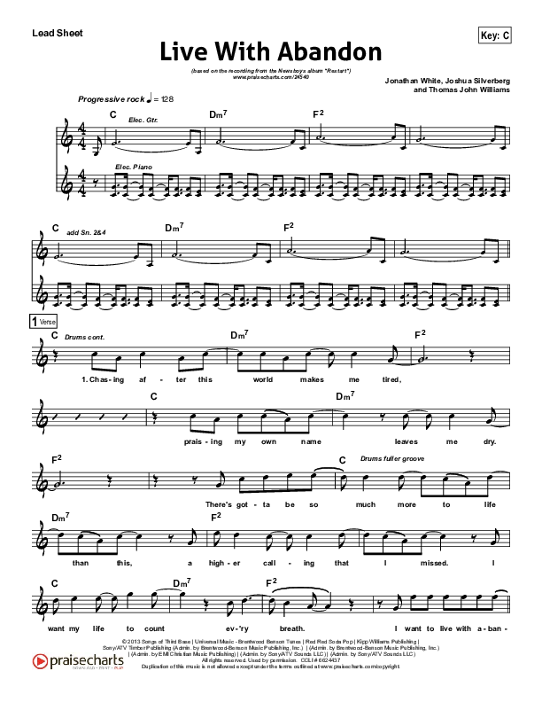 Live With Abandon Lead Sheet (Newsboys)