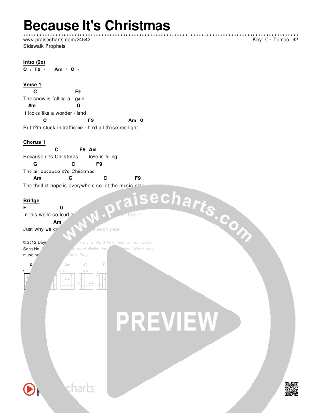 Because It's Christmas Chords & Lyrics (Sidewalk Prophets)