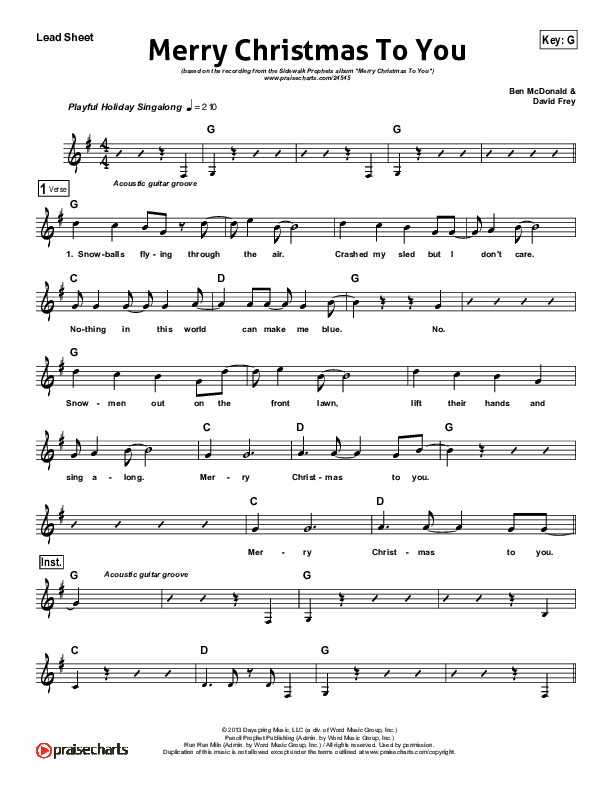 Merry Christmas To You Lead (SAT) (Sidewalk Prophets)