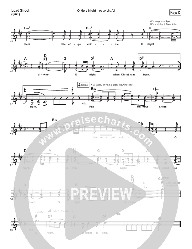 O Holy Night Lead Sheet (SAT) (Sidewalk Prophets)