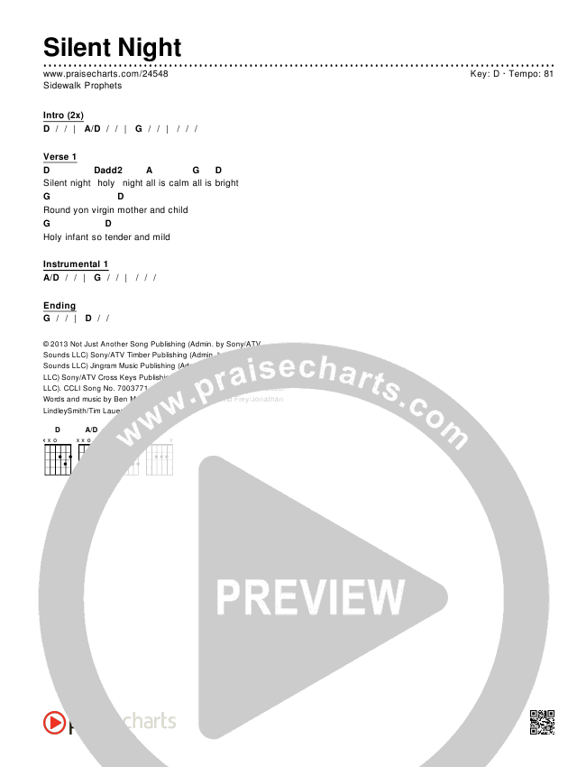 Silent Night Chords & Lyrics (Sidewalk Prophets)