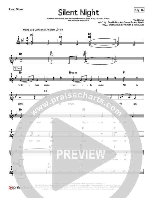 Silent Night Lead Sheet (Sidewalk Prophets)
