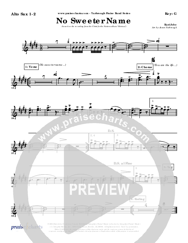 No Sweeter Name Alto Sax (Kari Jobe)