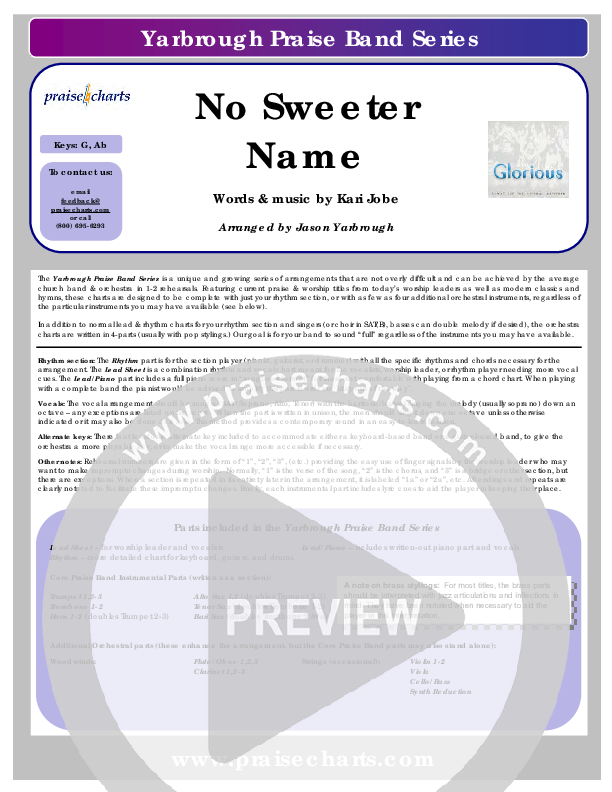 No Sweeter Name Cover Sheet (Kari Jobe)